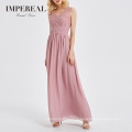 Pink Evening Dress Manufacturer Embroidered Lace Logo Custom Evening Dress